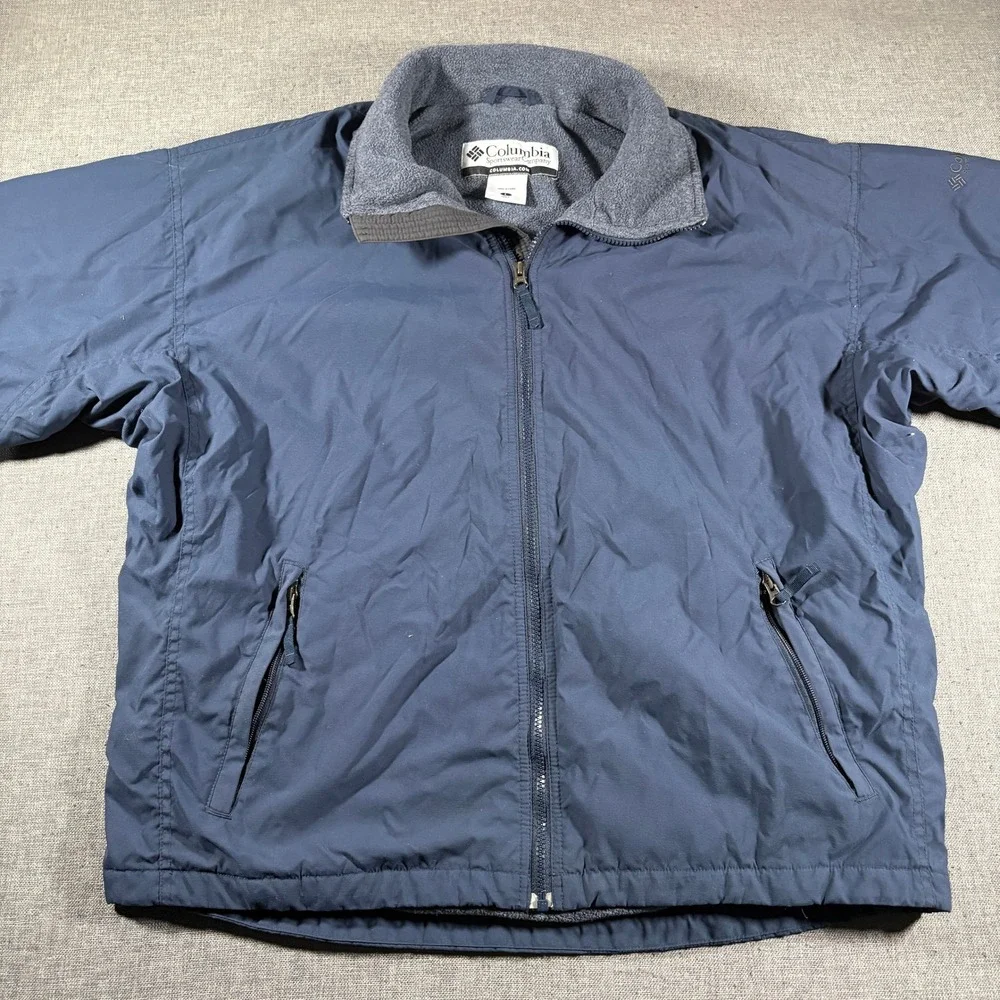 Columbia Full Zip Jacket Mens Large Navy‎ Blue Fleece Lined Heavyweight Outdoor